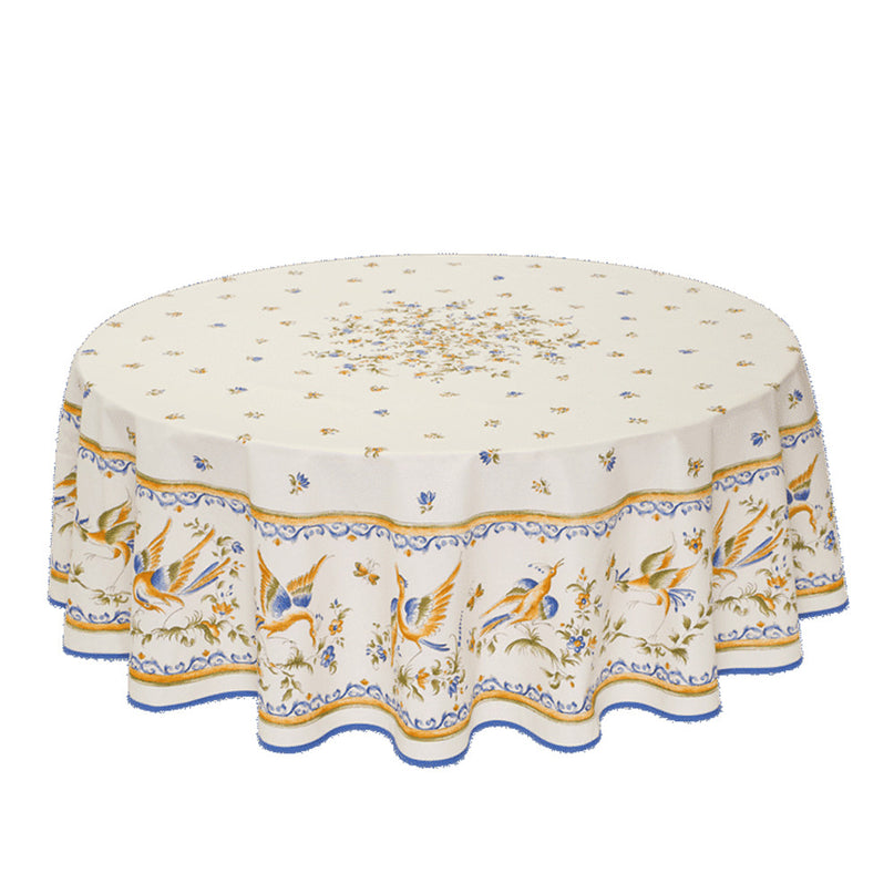 Nappe ronde coton 1m80 faïence de moustiers  bleu