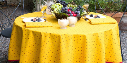 Nappe ronde coton enduit plastifié exclusif  jaune rouge 1m80