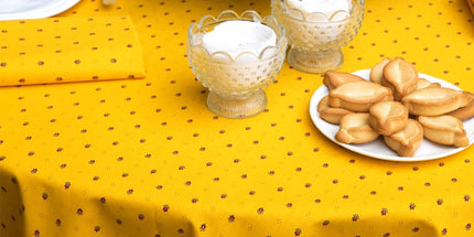 Nappe ronde coton enduit plastifié exclusif  jaune rouge 1m80