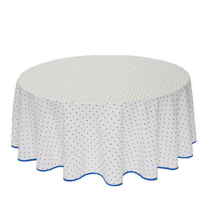 Nappe ronde 1 m 80 coton exclusif blanc  bleu 1m80