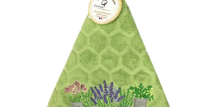 Essuie main rond en éponge Tissage Jacquard Herbier et lavande vert Qualité Premium