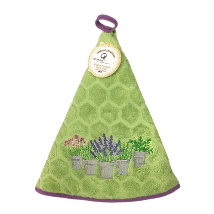 Essuie main rond en éponge Tissage Jacquard Herbier et lavande vert Qualité Premium
