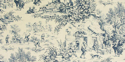 Tissu au mètre Toile de jouy Festin bleu coton Bachette largeur 1m40