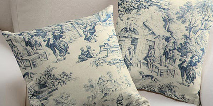 Tissu au mètre Toile de jouy Festin bleu coton Bachette largeur 1m40