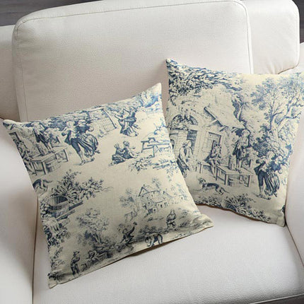 Tissu au mètre Toile de jouy Festin bleu coton Bachette largeur 1m40