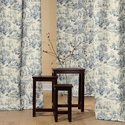 Tissu au mètre Toile de jouy Festin bleu coton Bachette largeur 1m40