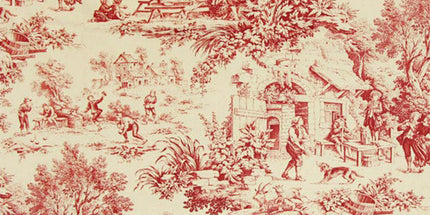 Tissu au mètre Toile de jouy Festin Rouge coton Bachette largeur 1m40
