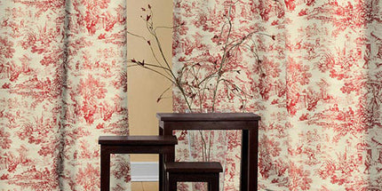 Tissu au mètre Toile de jouy Festin Rouge coton Bachette largeur 1m40