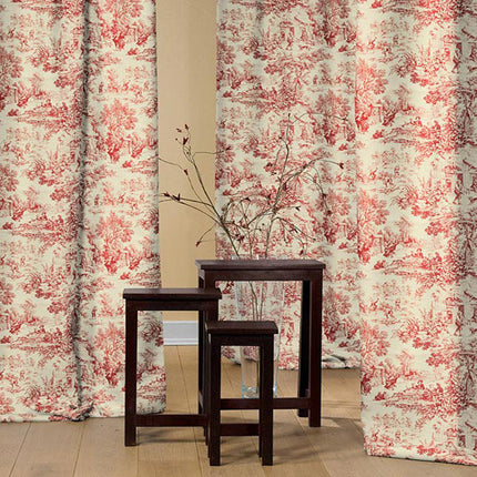 Tissu au mètre Toile de jouy Festin Rouge coton Bachette largeur 1m40