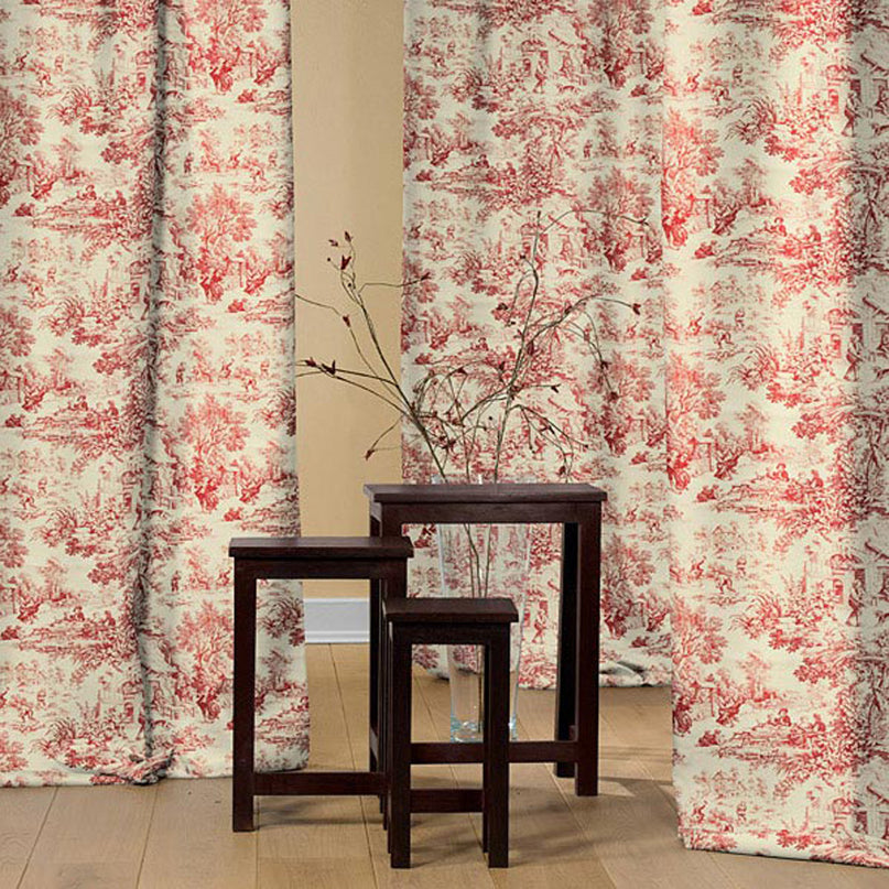 Tissu au mètre Toile de jouy Festin Rouge coton Bachette largeur 1m40