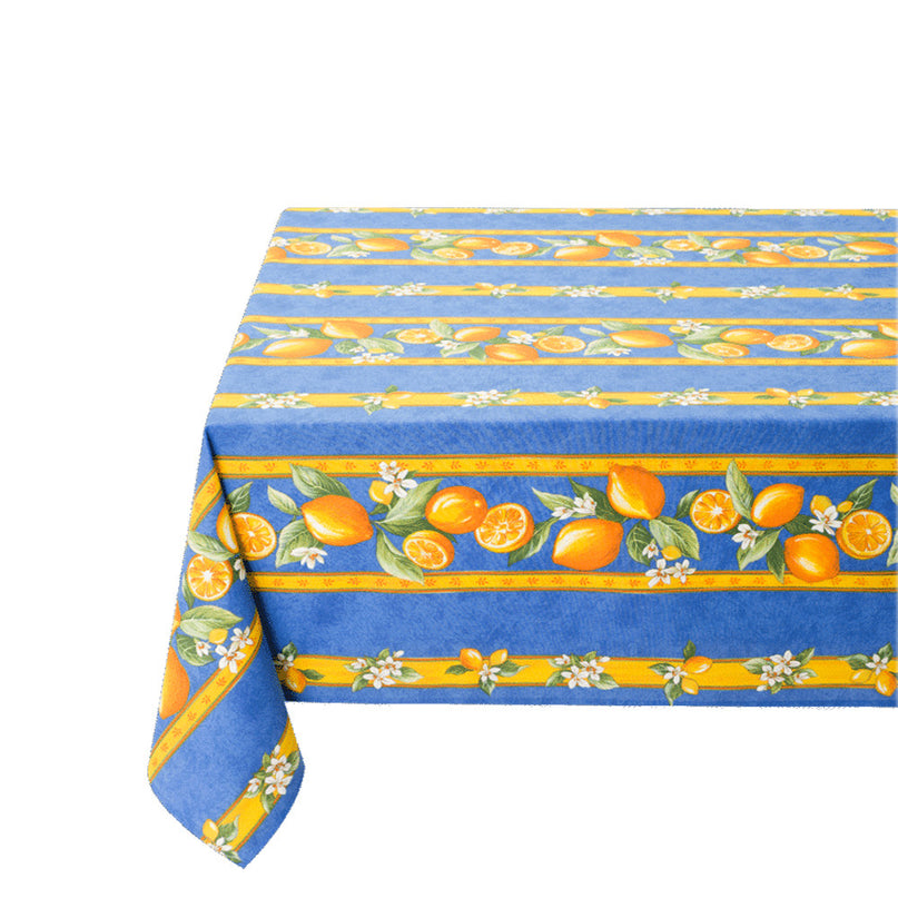 Nappe citron bleu coton enduit plastifiée  1m55 x 1m20