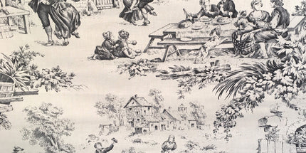 Tissu au mètre Toile de jouy Festin Noir coton Bachette largeur 1m40