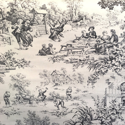 Tissu au mètre Toile de jouy Festin Noir coton Bachette largeur 1m40