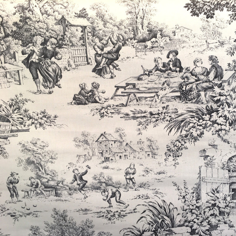 Tissu au mètre Toile de jouy Festin Noir coton Bachette largeur 1m40