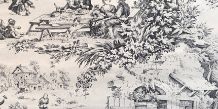 Tissu au mètre Toile de jouy Festin Noir coton Bachette largeur 1m40