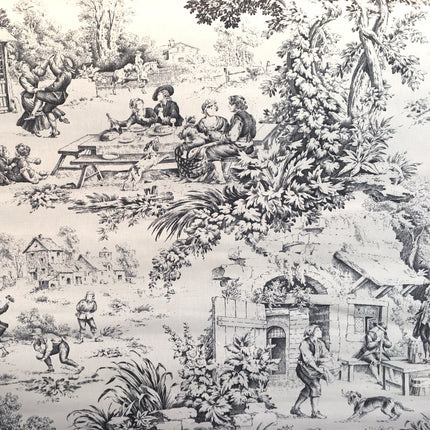 Tissu au mètre Toile de jouy Festin Noir coton Bachette largeur 1m40