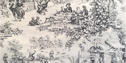 Tissu au mètre Toile de jouy Festin Noir coton Bachette largeur 1m40