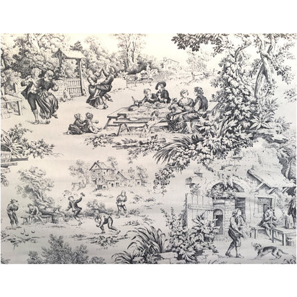 Tissu au mètre Toile de jouy Festin Noir coton Bachette largeur 1m40