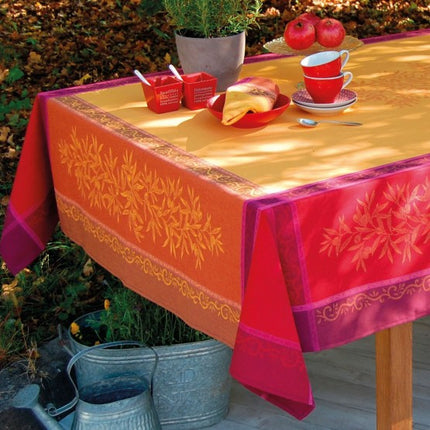 Nappe jacquard traitée téflon 2m/1m60 olive jaune rouge