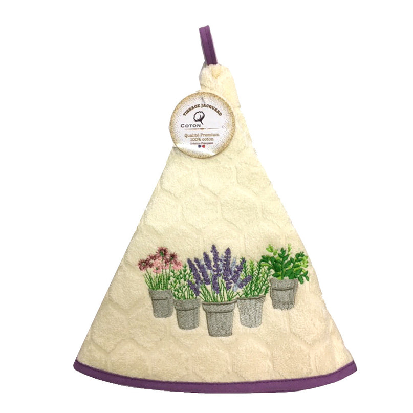 Essuie main rond en éponge Tissage Jacquard Petit jardin écru Qualité Premium