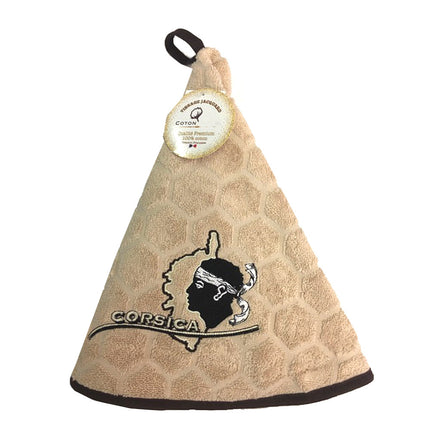 Essuie main rond en éponge Tissage Jacquard Tête de Maure Corsica beige Qualité Premium