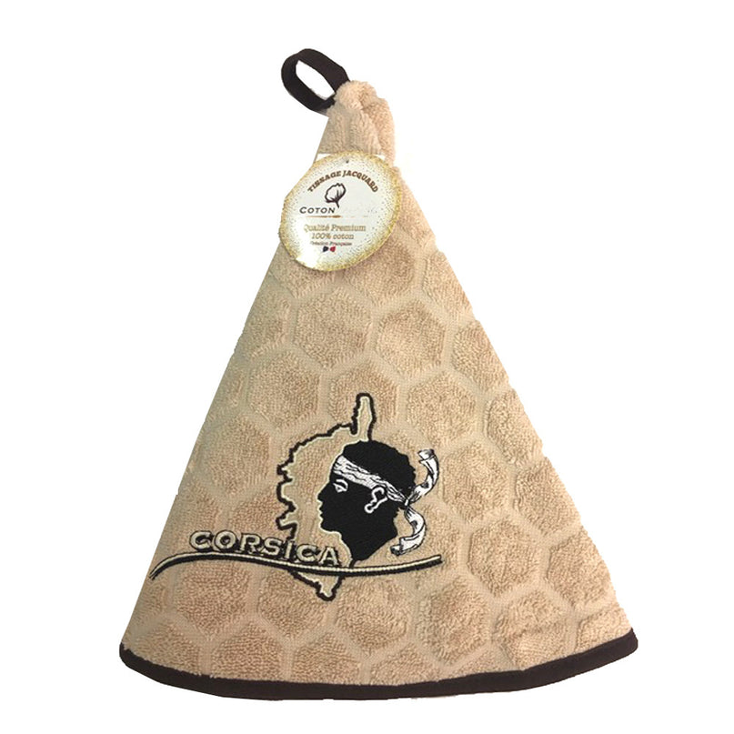 Essuie main rond en éponge Tissage Jacquard Tête de Maure Corsica beige Qualité Premium