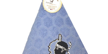 Essuie main rond en éponge Tissage Jacquard Tête de Maure Corsica bleu Qualité Premium