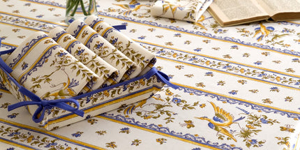 Nappe carrée 1m50 x 1m50 Faïence de Moustiers bleu coton enduit plastifié