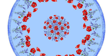 Nappe ronde 1m80 coton enduit plastifiée coquelicot lavande bleu clair 1m80
