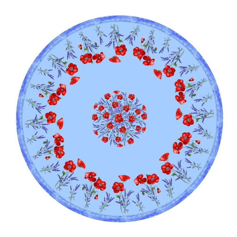 Nappe ronde 1m80 coton enduit plastifiée coquelicot lavande bleu clair 1m80