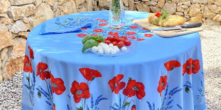 Nappe ronde 1m80 coton coquelicot lavande bleu clair 1m80
