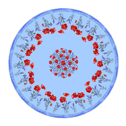 Nappe ronde 1m80 coton coquelicot lavande bleu clair 1m80