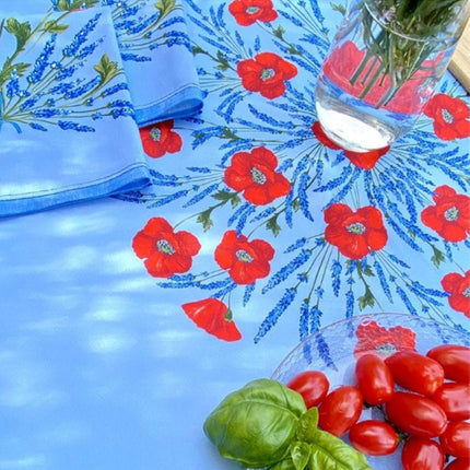 Nappe ronde 1m80 coton coquelicot lavande bleu clair 1m80