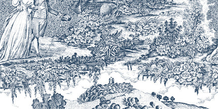 Tissu au mètre Toile de jouy Versailles marine coton Bachette largeur 1m40