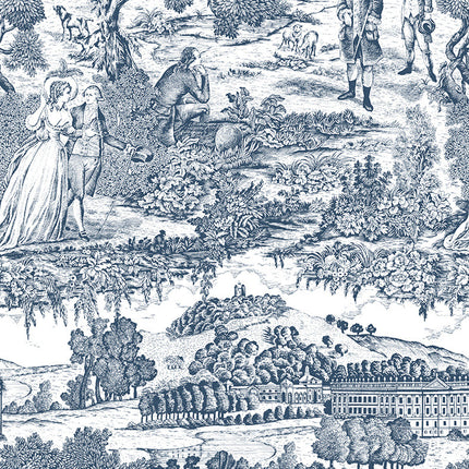 Tissu au mètre Toile de jouy Versailles marine coton Bachette largeur 1m40