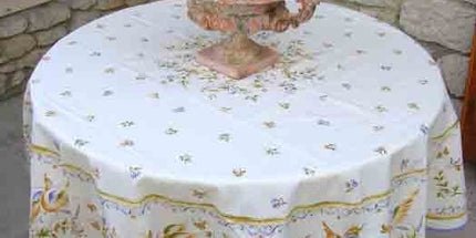 Nappe ronde coton 1m80 faïence de moustiers  bleu