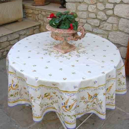 Nappe ronde coton 1m80 faïence de moustiers  bleu