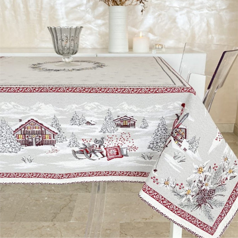 Nappe Savoie perle carrée 1m45 x 1m45 Jacquard