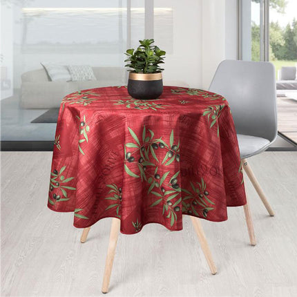 Nappe ronde 1m60 ref jn54 olive rouge  anti tache infroissable