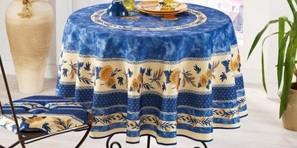 Nappe ronde Abeille bleu 1m80 anti tache infroissable