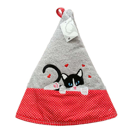 Essuie main rond en éponge chat avec cœurs et pois gris R