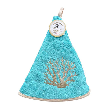 Essuie main rond en éponge Tissage Jacquard Corail turquoise Qualité Premium