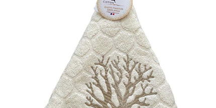 Essuie main rond en éponge Tissage Jacquard Corail écru Qualité Premium