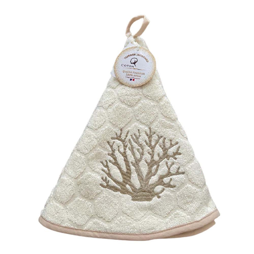 Essuie main rond en éponge Tissage Jacquard Corail écru Qualité Premium