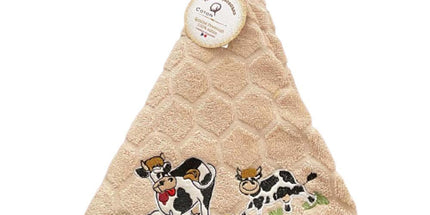 Essuie main rond en éponge Tissage Jacquard vache beige Qualité Premium