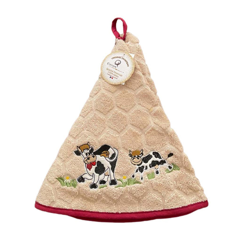 Essuie main rond en éponge Tissage Jacquard vache beige Qualité Premium