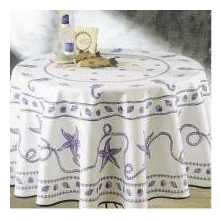 Nappe ronde 1m80 Coquillage Blanc Bleu