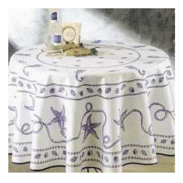 Nappe ronde 1m80 Coquillage Blanc Bleu