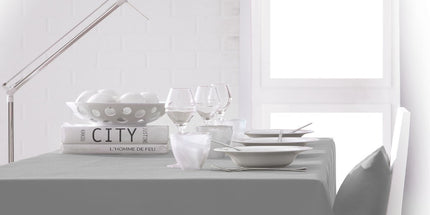 Nappe unie gris perle 2m x 1m45 anti tache sans repassage