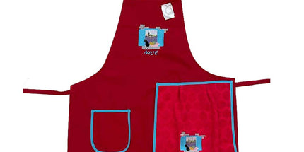 Tablier brodé Chat en Provence rouge avec essuie main intégré